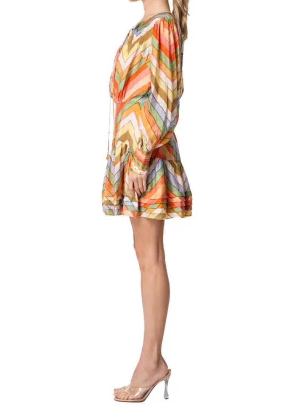 Ciebon Emerie Chevron Stripe Multicolor Zig Zag Long Sleeve Minidress NEW - Picture 4 of 11